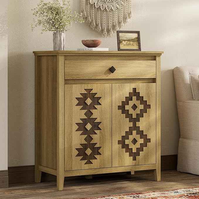 32'' Buffet Cabinet with Storage, Sideboard Cabinet with Drawer and Adjustable Shelf, Modern Accent Storage for Kitchen, Living Room, Entryway, Natural