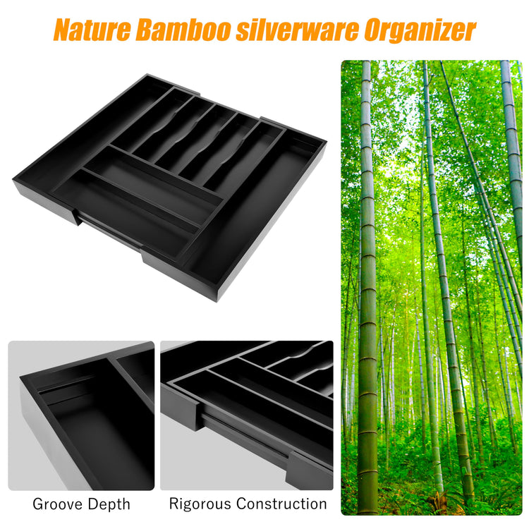 Large Premium Bamboo Silverware Organizer