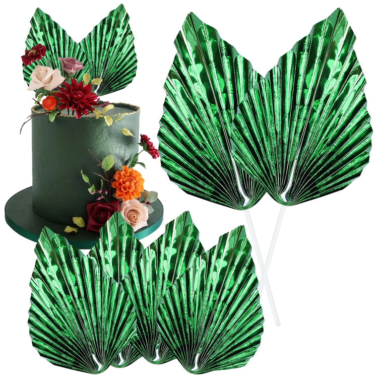 6Pcs Paper Palm Fan Cake Toppers Palm Spear Leaves Fan Cupcake Toppers Cake Insert Decorations Craft DIY Cake Bakeware Decoration for Birthday Party Wedding Party Decor Supplies Light Green (6 Count)