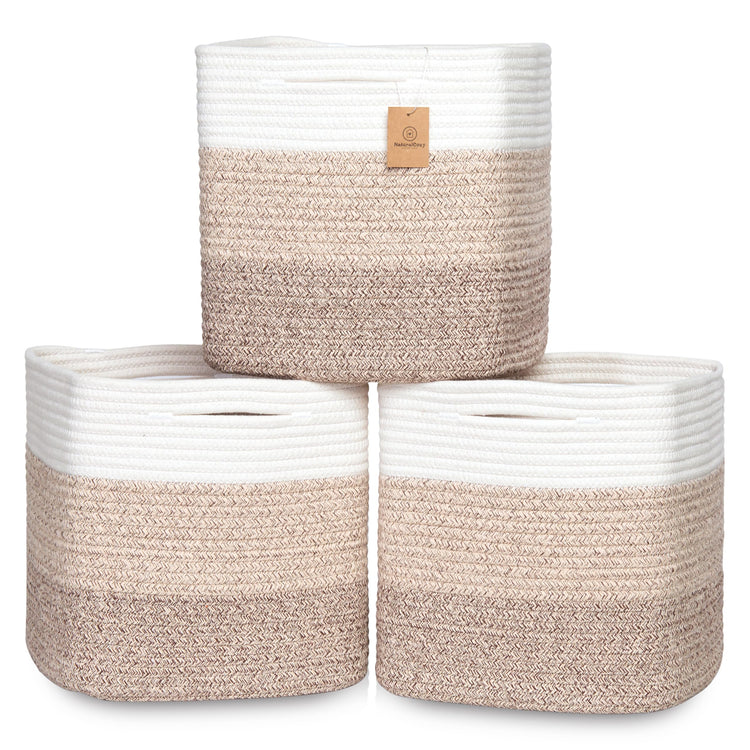 13 Inch Cube Storage Bins Cotton Rope Woven Baskets for Organizing 3 (3 Count)