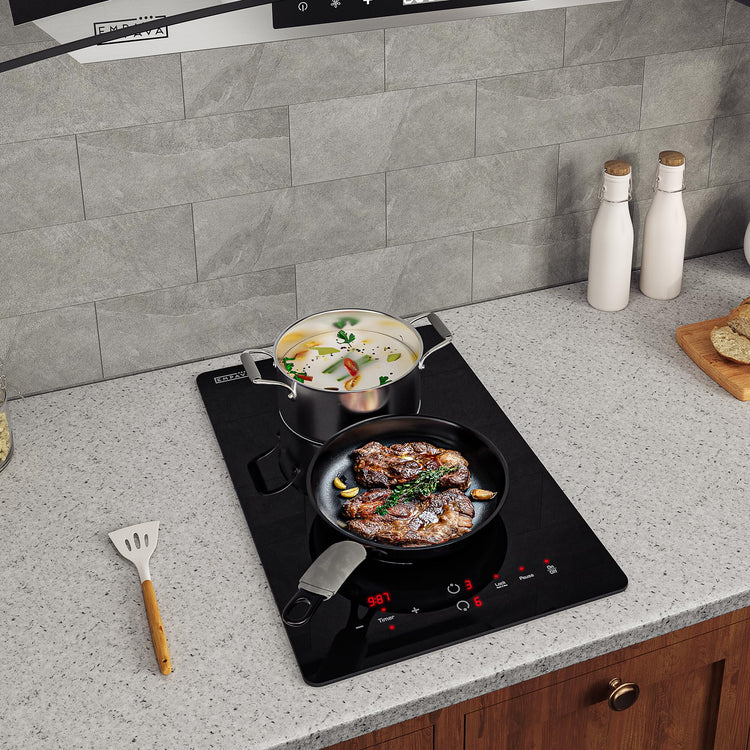 Electric Stove Induction Cooktop Vertical with 2 Burners Vitro Ceramic Smooth Surface Glass in Black 120V