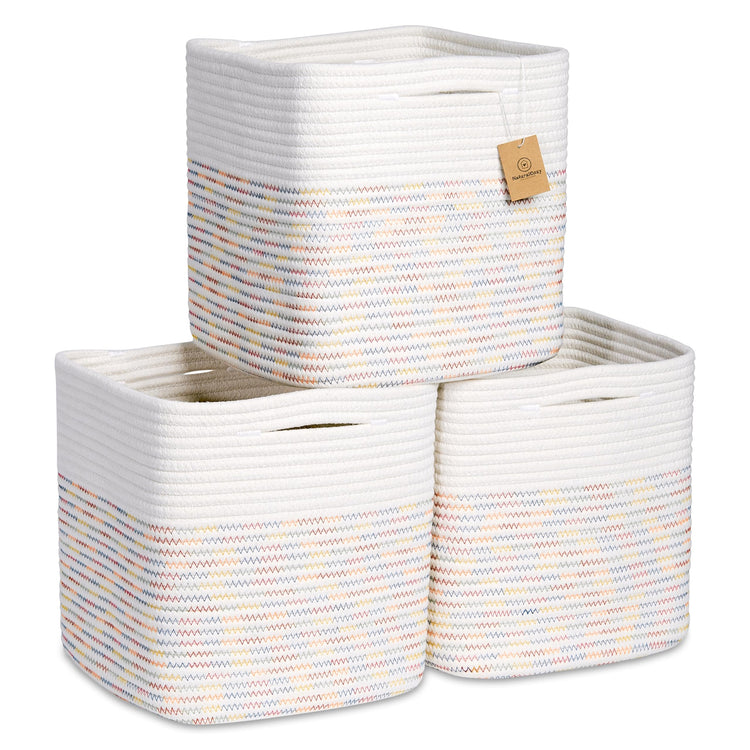 Storage Cubes 11 Inch Cotton Rope Woven Baskets for Organizing (3 Count)
