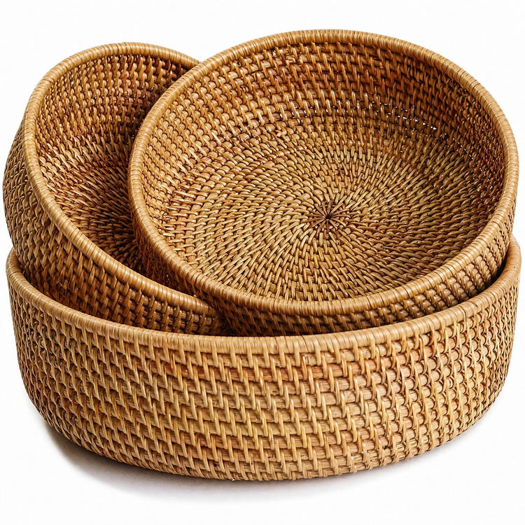 Fruit Basket Wicker Basket Rattan Fruit Bowls (3 Count)