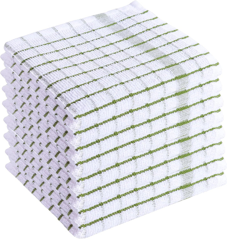 AMOUR INFINI Kitchen Dish Cloths Set of 8 - Ultra Soft, Highly Absorbent, Quick-Drying Terry Cotton Dishcloths 12"x12" Inch Wash & Cleaning Cloths for Kitchen & Dishwashing (Green) - Nestoria
