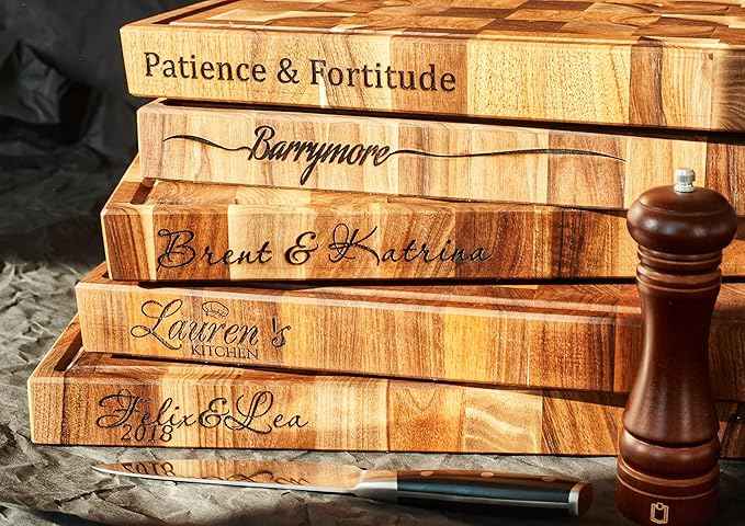 Personalized End Grain Walnut Cutting Board, GrainWoods Handcrafted Wood Kitchen Chopping Block (22x16x2 Inches)