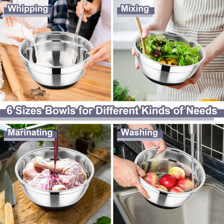 Mixing Bowls Stainless Steel Salad Bowl with Lid & Graters (6 Count)