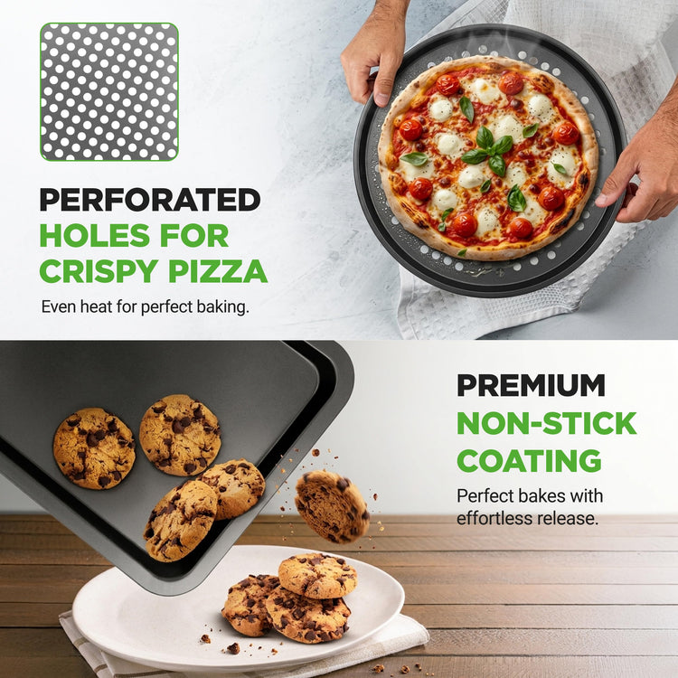 10-Piece Non-Stick Baking Set – Heavy-Duty Carbon Steel Bakeware Set w/ Cookie Sheets, Muffin Pan, Roasting Pan, Cake Pan, Baking Tray, Pizza Pan – Effortless Food Release & Easy Cleanup