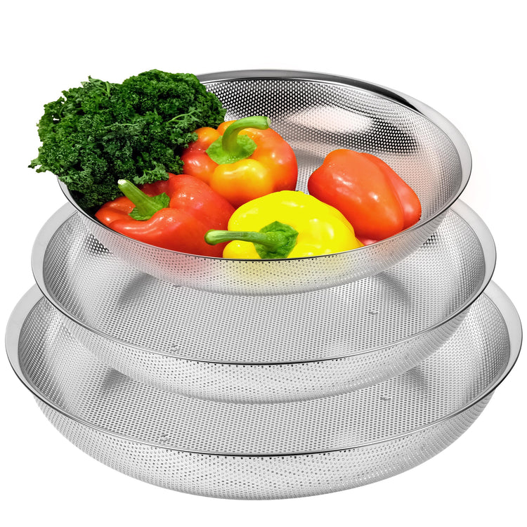 Large Shallow Stainless Steel Colander Set of 3