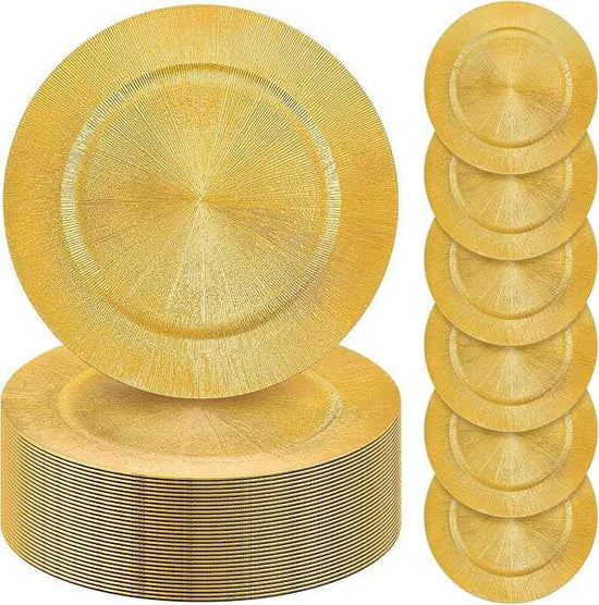 Tanlade 50 Pcs Gold Charger Plates Bulk, 13" Round Plastic Dinner Charger Plate, Shiny Golden Table Chargers Serving Plates Catering Tabletop for Thanksgiving Halloween Christmas Wedding Party Decor