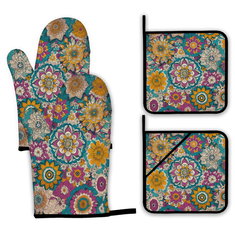 Vintage Mandala Oven Mitts and Pot Holders (4 Count)