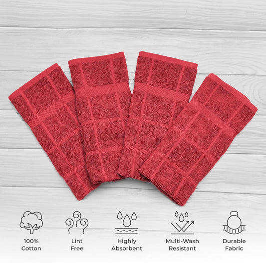 100% Cotton Terry Dish Towels, 4 Pack Plain, 16 x26 Inches, Super Soft and Absorbent Kitchen Towels, Perfect for Kitchen Cleaning and Dish Washing | RED - Nestoria
