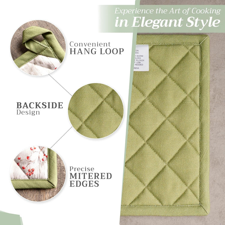 Maison d' Hermine Pot Holders Set 100% Cotton Heat Resistant Potholders 8" x 8" Hot Pads with Loop BBQ, Cooking, Baking, Grilling, Kitchen, Handling Hot Pans (Pack of 2, Mountain Life)