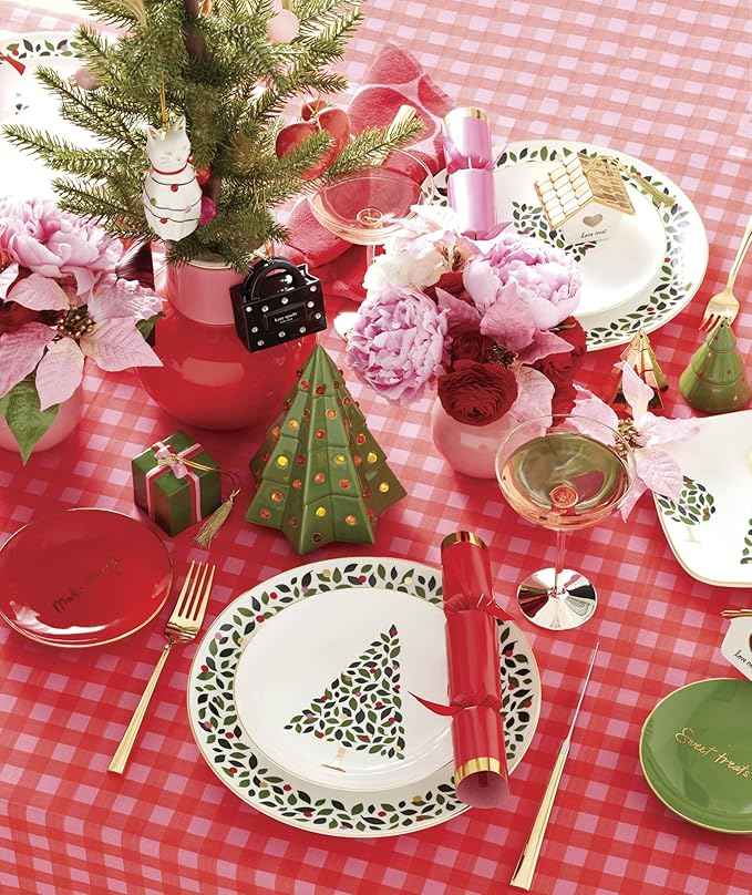 kate spade new york Evergreen 12-Piece Dinnerware Set, 12 Count, Ivory, Christmas Dinnerware Set, Holiday Hosting