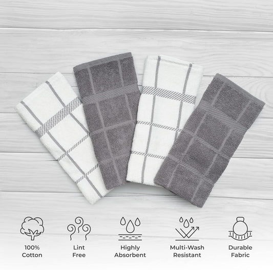 100% Cotton Terry Dish Towels, 4 Pack 16 x26 Inches, Super Soft and Absorbent Kitchen Towels, Perfect for Kitchen Cleaning and Dish Washing | Light Gray - Nestoria