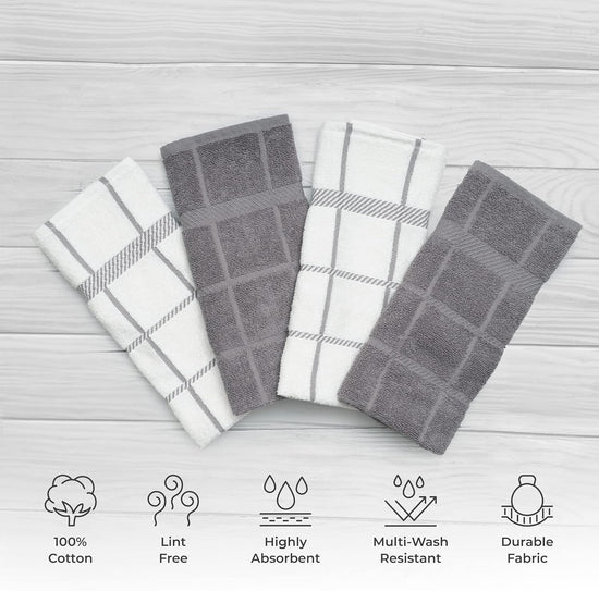 100% Cotton Terry Dish Towels, 4 Pack 16 x26 Inches, Super Soft and Absorbent Kitchen Towels, Perfect for Kitchen Cleaning and Dish Washing | Light Gray - Nestoria