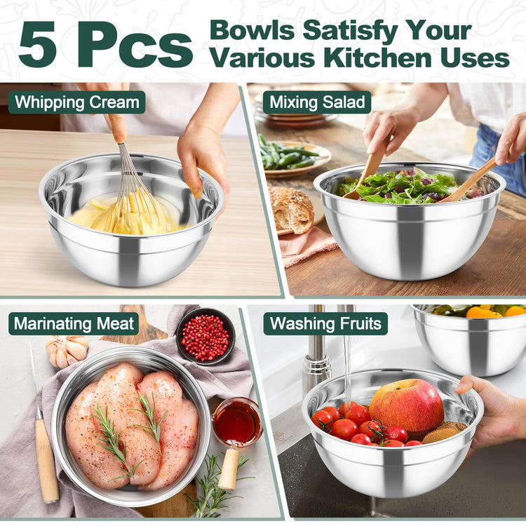 Mixing Bowls Stainless Steel Salad Serving Bowl with Clear Lids (5 Count)