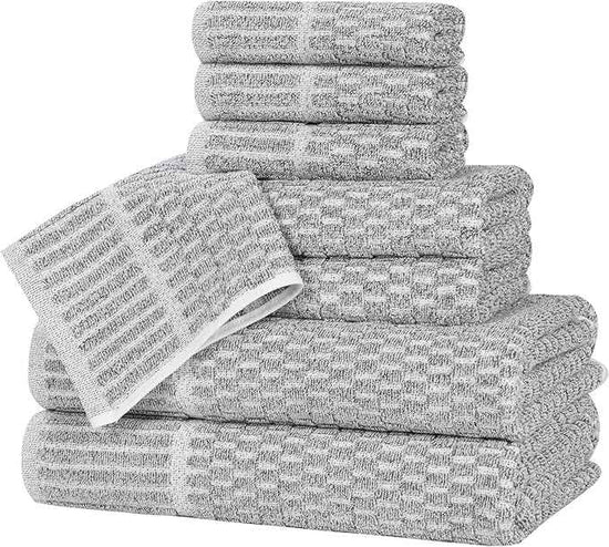Superior Juno Viscose Cotton Blend Medium Weight Towels, for Bathroom, Shower, Spa, Plush, Quick Dry, Ultra-Soft Towels, Bath Essentials, Border Detail, 8 Piece Assorted Towel Set, Charcoal