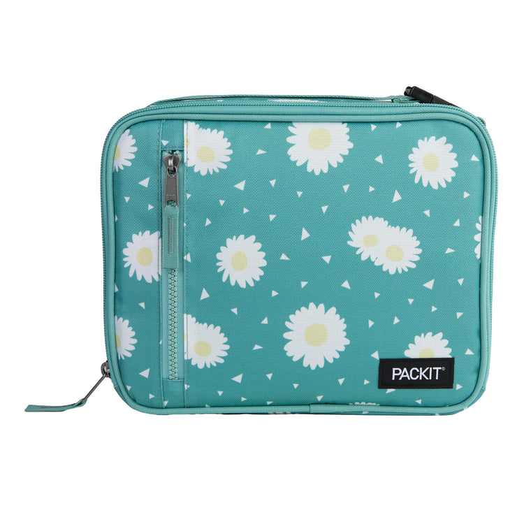 R) Freezable Classic Lunch Box, Daisy Sage, Built with EcoFreeze(R) Technology, Collapsible, Reusable, Zip Closure With Zip Front Pocket and Buckle Handle, Designed for Fresh Lunch On the Go