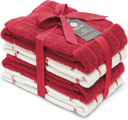 100% Cotton Terry Dish Cloth & Dish Towel (RED, Dish Towel - 4 Pack) - Nestoria