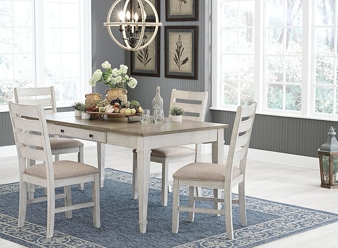 Signature Design by Ashley Skempton Modern Farmhouse Dining Room Chair, 2 Count, Ladderback Design, Wood, 17.75" W x 21.5" D x 38.63" H, White and Light Brown