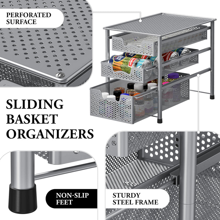 Stackable 3 Tier Sliding Basket Organizer Drawer (3 Count)