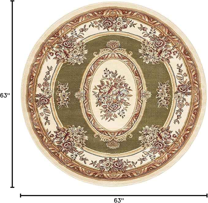 Well Woven Timeless Collection Le Petit Palais Green 5' Foot Round Luxurious Traditional French Medallion Oriental Area Rug Living Room Bedroom Dining Room Easy-to-Clean Durable Design