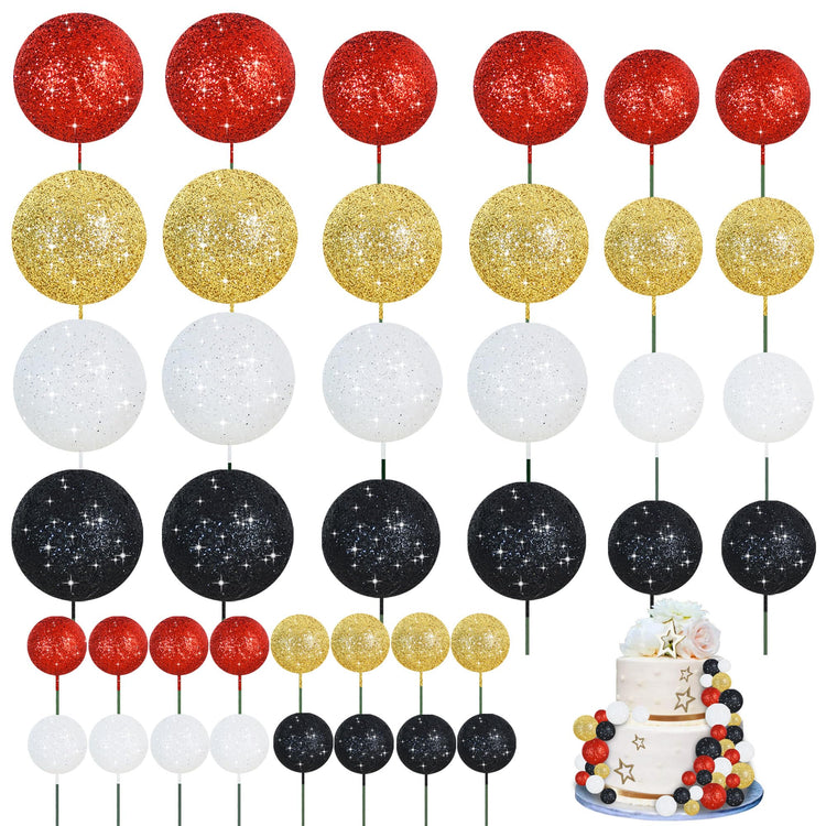 40 Pcs Foam Ball Cake Toppers with Sticks Mini Cake Decorations for Birthdays (40 Count)