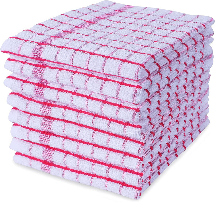 AMOUR INFINI Kitchen Dish Cloths Set of 8 - Ultra Soft, Highly Absorbent, Quick-Drying Terry Cotton Dishcloths 12"x12" Inch Wash & Cleaning Cloths for Kitchen & Dishwashing (Pink) - Nestoria