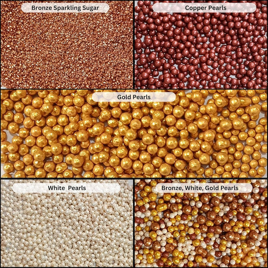 Confect Sprinkle Mix – Edible Gold, Bronze & White Sugar Pearls with Copper Sparkling Sugar –Great Gatsby Disco Ball- Elegant Cake, Cupcake & Cookie Decorating Sprinkles –Vegan, Gluten-Free, Nut-Free, Soy-Free, Dairy-Free, Palm Oil-Free, Dye Free- 5 Oz