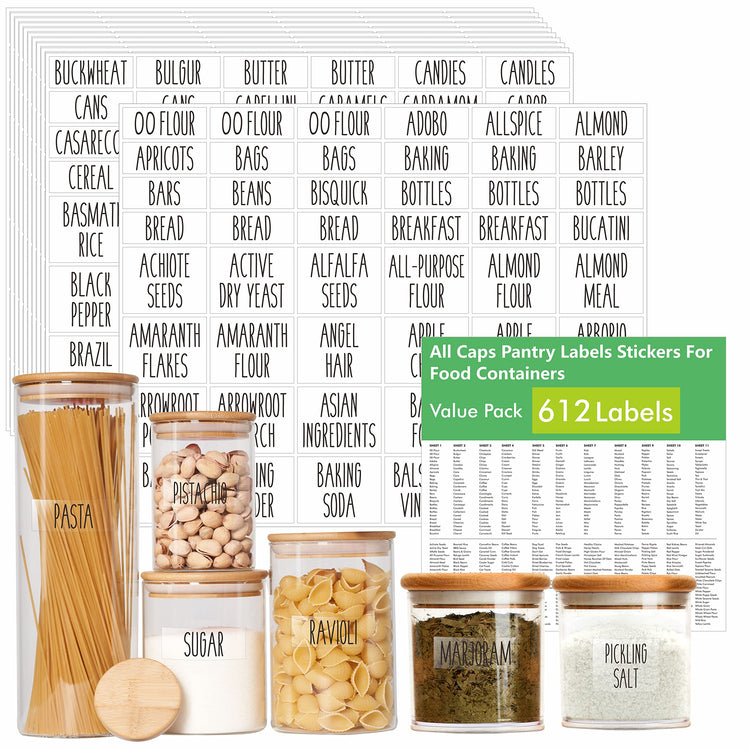 612 All Caps Minimalist Pantry Food Labels (612 Count)