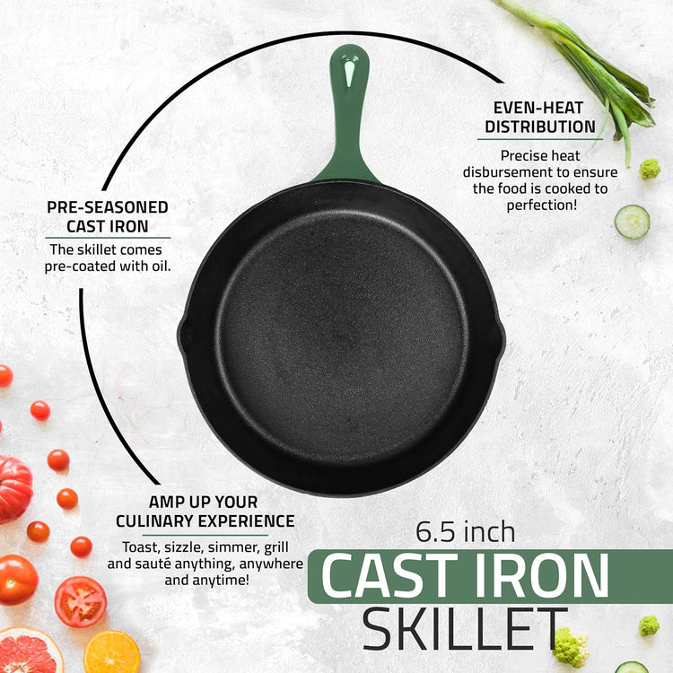 Utopia Kitchen Cast Iron Frying Pan 8 Inch, Cast Iron Chefs Pan, Pre Seasoned Skillet, Safe Grill Cookware for Indoor & Outdoor Use, Green - Nestoria