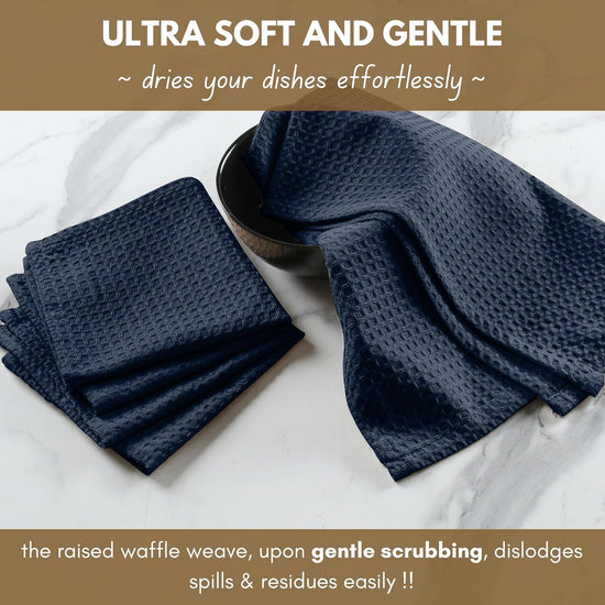 Native Fab Cotton Kitchen Towel with Hanging Loop 16x26 inches, 12-Pack, Waffle Weave Kitchen Towels for Cleaning Drying, Washcloths Soft & Absorbent Cloth Rags, Bar Towel, Dish Cloth, Navy - Nestoria