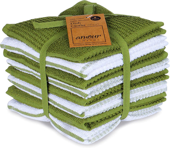 AMOUR INFINI Dish Cloths for Washing Dishes Set of 8 - Highly Absorbent, Super Soft Kitchen Dishcloths - Reusable Quick Dry Dish Rags for Cleaning & Drying Kitchen Linens (12x12 Inch - Green) - Nestoria