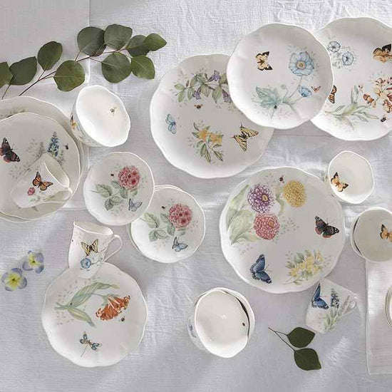 Lenox Dinnerware Set, Butterfly Meadow 28-Piece Set, Service For 4, Porcelain Plates With Scalloped Edges, Plates And Bowls Sets, Microwave Safe, Dishwasher Safe, Home & Kitchen (28 Piece, Assorted)