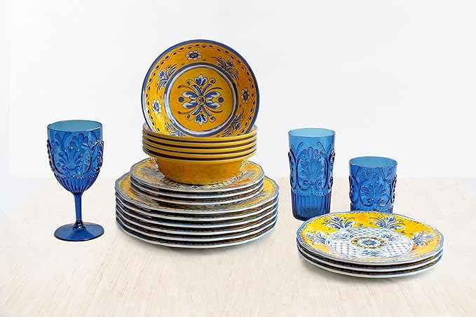 Le Cadeaux 18 Piece Luxury Melamine Dinnerware Set, Service for 6 (Benidorm)