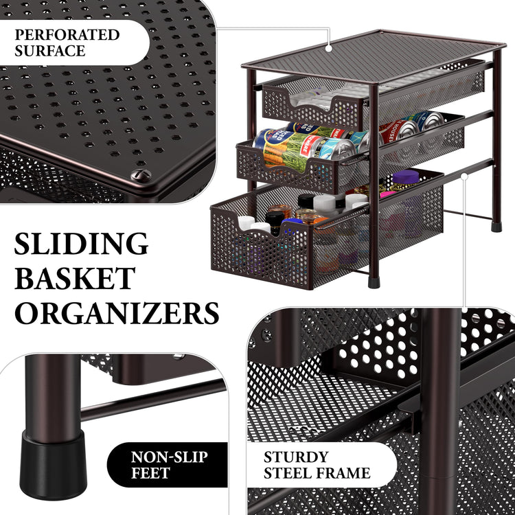 Stackable 3 Tier Sliding Basket Organizer Drawer (3 Count)