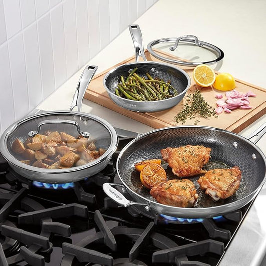 Cuisinart FusionPlus Hybrid Nonstick Stainless Steel Cookware Set, 6-Piece Skillet Cooking Set with PFAS-Free PURELYSEAR Ceramic Non Stick Technology, Scratch Proof, Cool Grip Handles, Dishwasher Safe