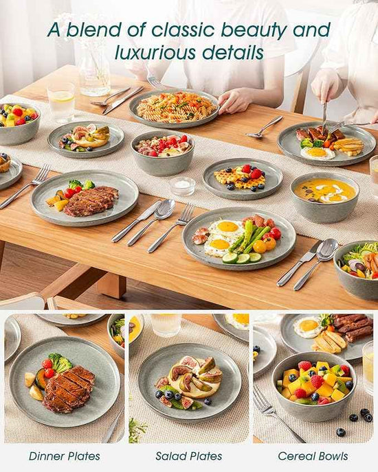 vancasso ANYA 24 Pieces Plates and Bowls Set, Stone Grey Dinnerware Sets, Reactive Glaze Dishes Set for 8, Ceramic Dishware Sets Kitchen Dinner Set, Microwave & Dishwasher Safe