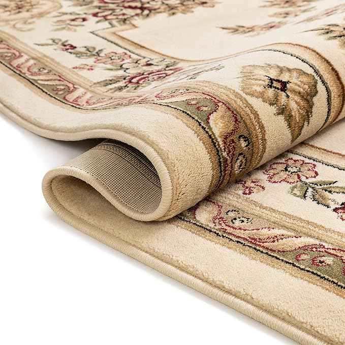 Well Woven Pastoral Medallion Ivory French European Formal Traditional (5'3" x 7'3") Area Rug Easy to Clean Stain/Fade Resistant Shed Free Contemporary Floral Thick Soft Plush Living Dining Room Rug