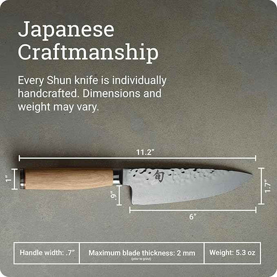 Shun Premier Blonde 6" Chef's Knife, Handcrafted Japanese Kitchen Knife for Professional and Home Chefs, VG-MAX Core with Damascus Stainless Steel Cladding, Pakkawood Handle