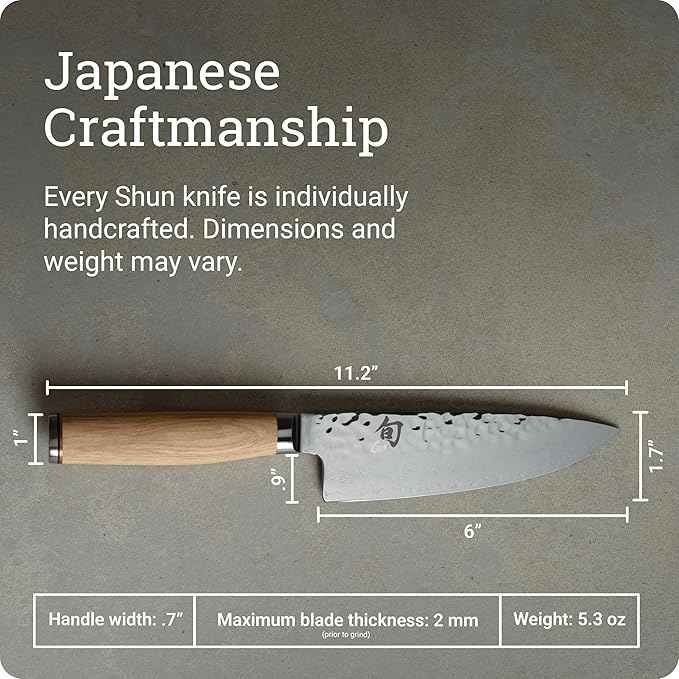 Shun Premier Blonde 6" Chef's Knife, Handcrafted Japanese Kitchen Knife for Professional and Home Chefs, VG-MAX Core with Damascus Stainless Steel Cladding, Pakkawood Handle