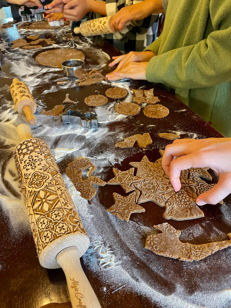 FLORAL 3 Small Textured Rolling Pin Set. Wooden laser engraved embossing dough roller for embossed cookies gift for Birthday