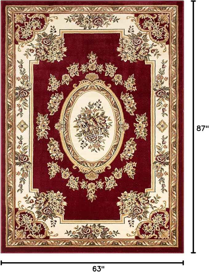 Pastoral Medallion Red French European Formal Traditional Area Rug (5'3" x 7'3") Easy to Clean Stain Fade Resistant Shed Free Modern Contemporary Floral Thick Soft Plush Living Dining Room Rug