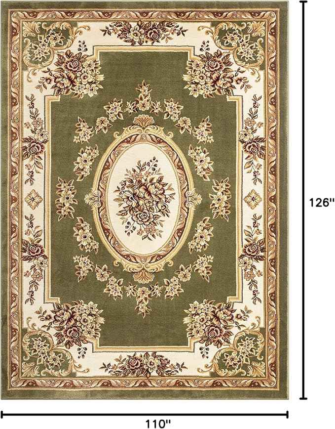 Well Woven Timeless Collection Le Petit Palais Green 9x13 Luxurious Traditional French Aubusson Medallion Oriental Area Rug Perfect for Living Room Bedroom or Dining Room Easy-to-Clean Durable Design