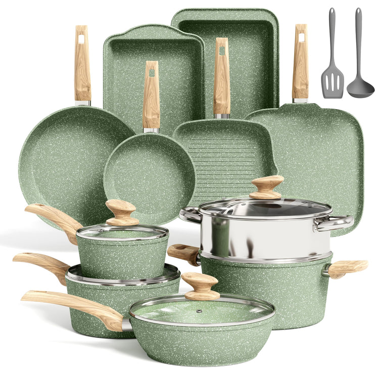 17Pcs Green Induction Cookware Set
