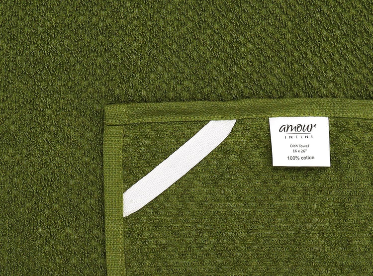 AMOUR INFINI Kitchen Towels Pack of 4 - Absorbent, Quick Drying Premium Cotton Tea Towel - Kitchen Linens 16x28 Inch Dish Towels with Hanging Loop (Green) - Nestoria