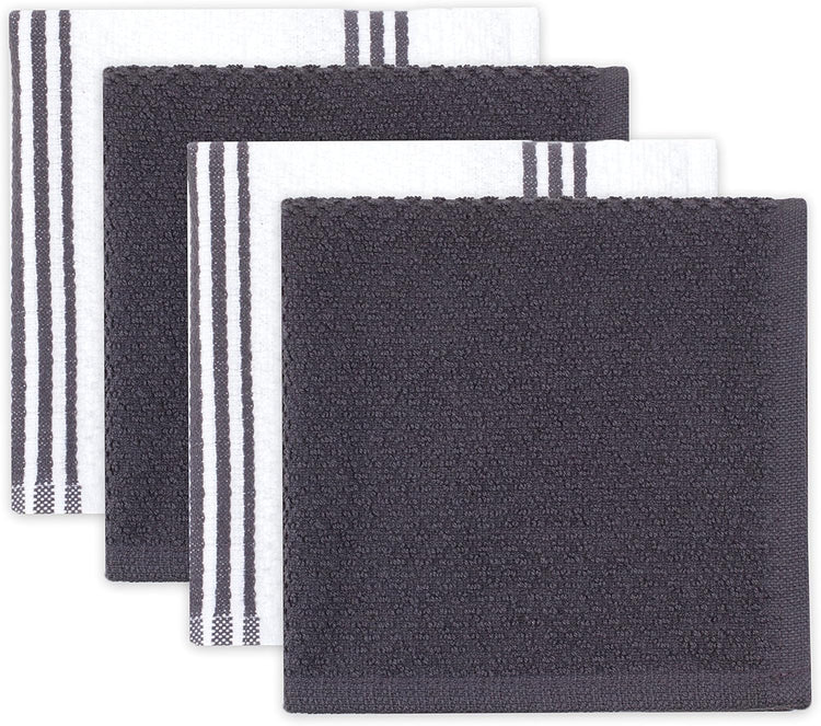 Sticky Toffee 9-Piece Kitchen Set – Gray 100% Cotton Terry Dish Towels, Dishcloths, Oven Mitts, and Pot Holders with Non-Slip Silicone Grip, Oeko-Tex Cotton