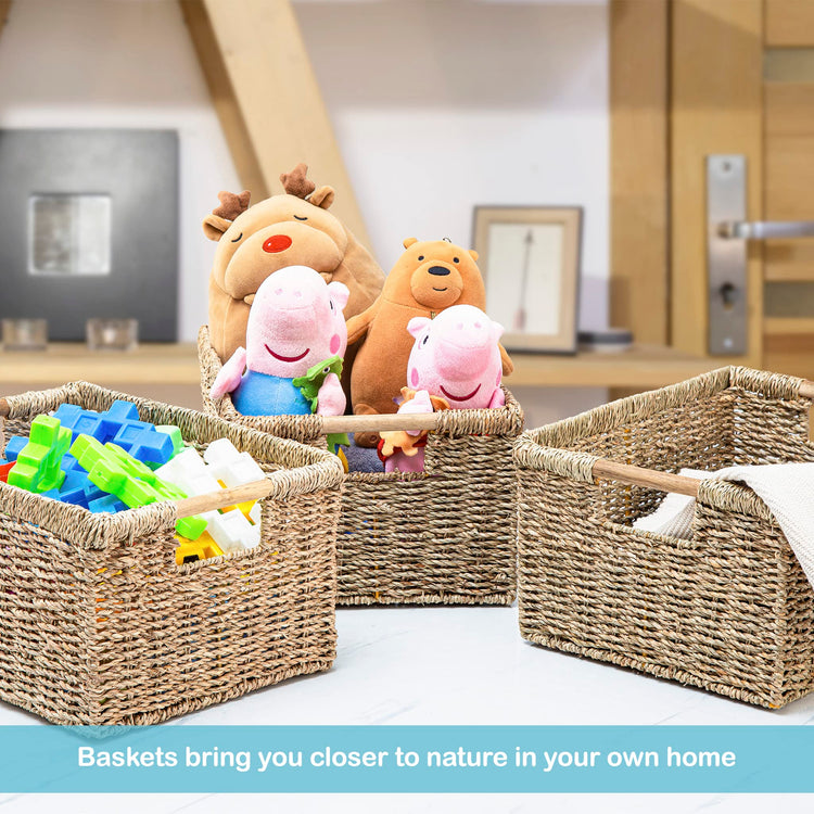 Large Wicker Storage Basket with Wooden Handles