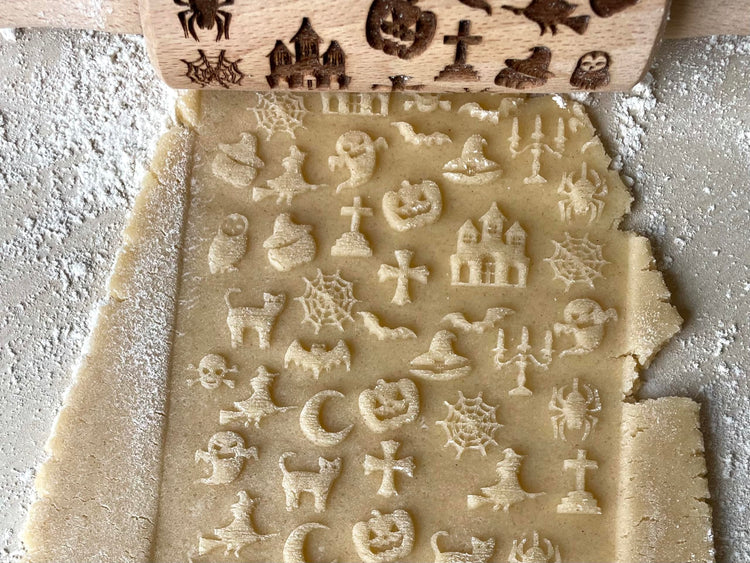 HALLOWEEN 3 Mini Embossed Rolling Pin Set. Wooden Laser Engraved Textured rolling pins for Cookies