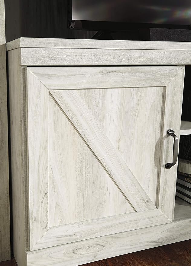 Signature Design by Ashley Bellaby Farmhouse TV Stand with Fireplace Option Fits TVs up to 60", Whitewash